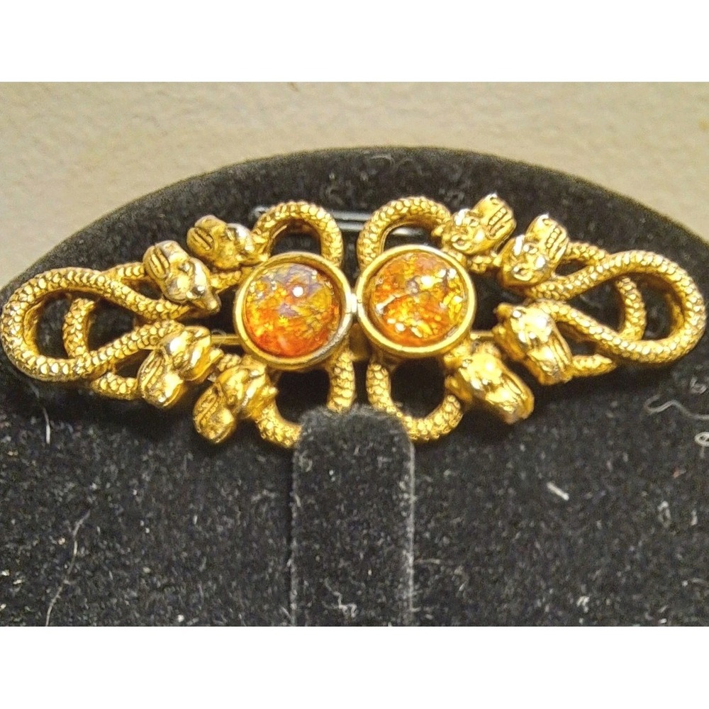 Vintage Dexter Wilson Serpent Confetti Glass Cabochon Brooch/Pin  Gold Tone